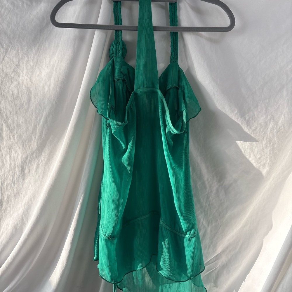 Y2K Emerald Green Ruffle Top - Picture 4 of 7